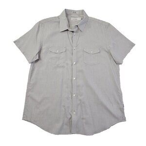 Calvin Klein Two Pocket Shirt Men's L Grey & White Checked Short Sleeve EUC LN